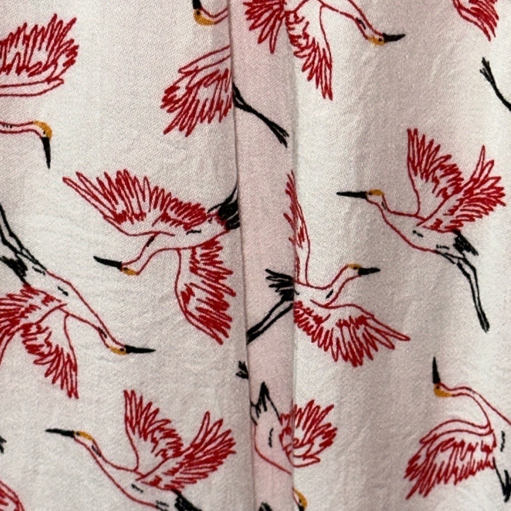My Danielle White & Red Bird Print Blouse - Size L Lightweight Crane Office - Picture 5 of 8